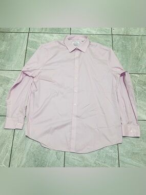 Calvin Klein Men’s XL Pink Dress Shirt 17.5 34/35 Regular Fit Stretch